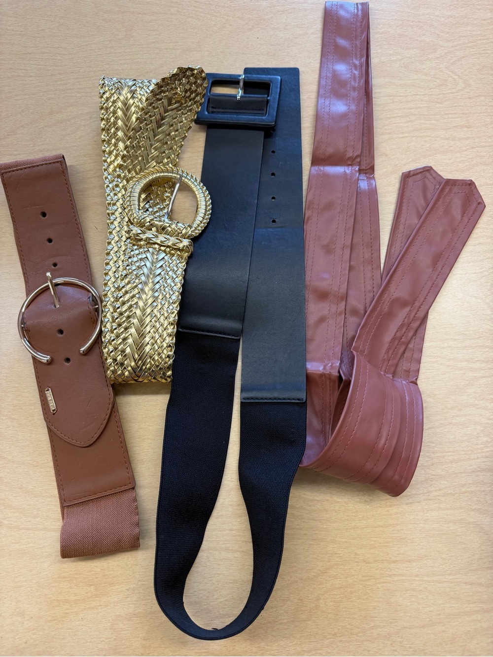 Classic Women’s Elastic and Leather Belts Set - Black, Gold, Brown